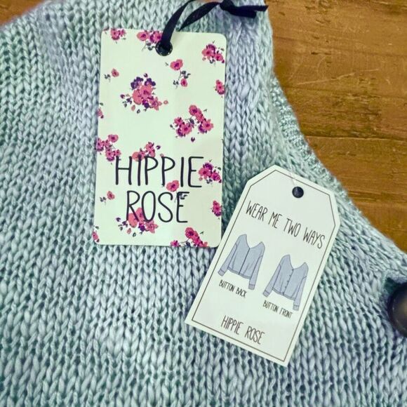 Hippie Rose Aqua Turquoise V Neck Sweater Size XS Oversized - Picture 6 of 12